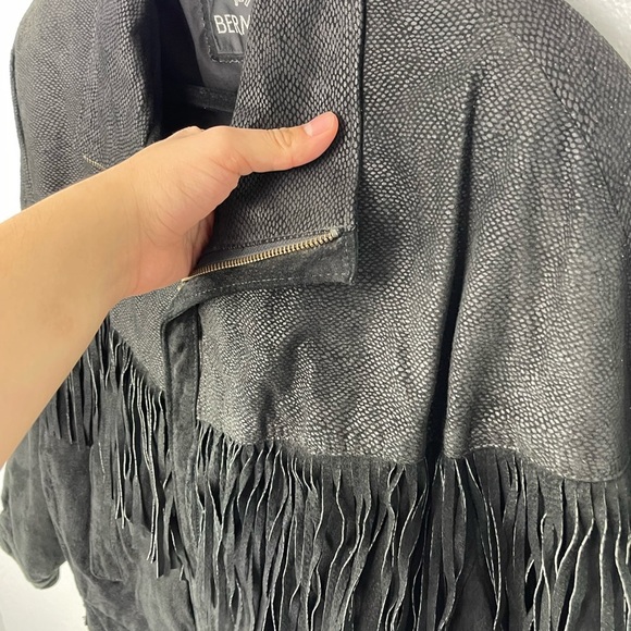 Vintage Bermans Black Fringe Leather Bomber Jacket - Picture 2 of 11